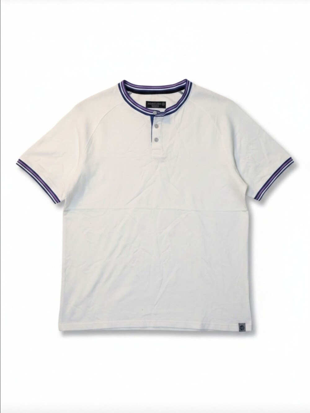 New Free Planet Henley T-Shirt - White with Striped Trim - Casual Top